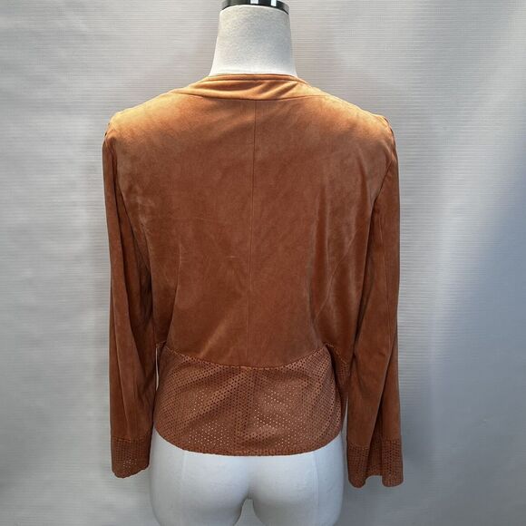 Chicos Blazer Womens Size 1 Medium Open Face Autumn Orange Waterfall Jacket Fall - Picture 3 of 10